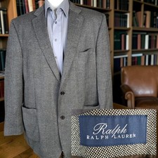 Ralph Lauren Jacket Blazer Mens 50l Gray Nailhead Half Lined Wool Dv