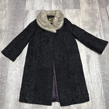 Vintage Strawbridge & Clothier Black Heavy Coat Fur Collar Curly Persian Lamb