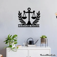 Customized Lawyer Metal Sign, Scales of Justice Wall Art, Office Decor