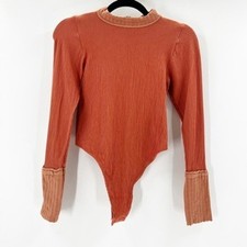 Out From Under Urban Outfitters Ribbed Mock Neck Bodysuit Rust Orange M/L