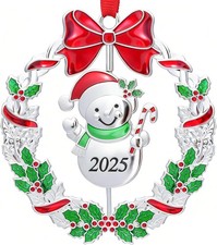 Dated 2025 Silver Rotatable Snowman Christmas Tree Ornament
