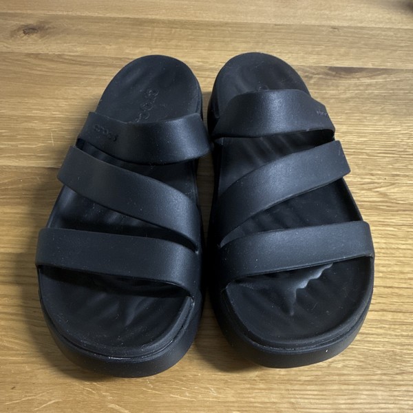 Crocs Women's Black Slide Sandals Slip-On Croslite Upper Logo AU 11