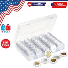 100 PCS Clear Round Coin Capsules Plastic Coin Holders White Gaskets  Box USA