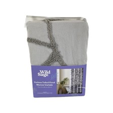 Brand New Wild Sage Corinna Tufted Floral Shower Curtain in Grey 72 x72