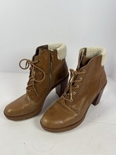 Michael Kors Kim Dark Caramel Leather Lace Up Distressed Bootie Women Size 10M
