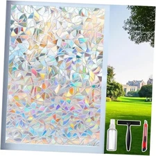 Window Privacy Film Decorative, Stained Glass 35.4 Inch x 78.7 Inch Rainbow