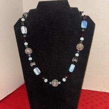 Sea Glass, Blue Obsidian Multicolored Beads, 21 Long Magnetic Close