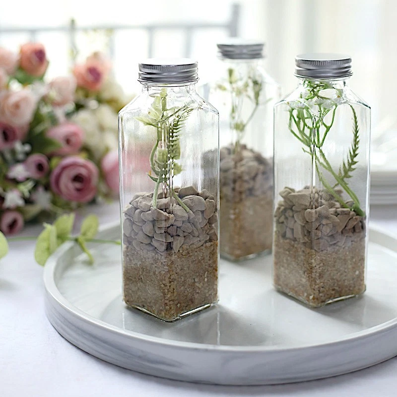 12 botellas de vidrio recargables cuadradas de 12 oz frascos de almacenamiento tapas de aluminio fiesta Foto 4 de 4