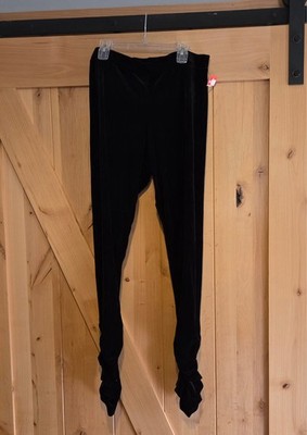 New! The Pyramid Collection Sz S Black Velvet Leggings Tappered Leg Ruched Goth