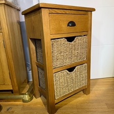 Wiltshire Premium Oak Bedside Cabinet Table 1 Drawer 2 Basket Rustic Solid Wood