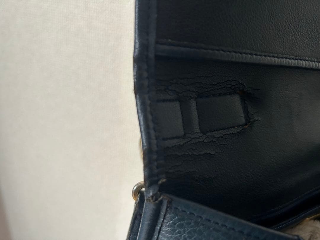 Auth Christian Dior Bag Flap Handbag Vintage Navy Leather Crossbody Women's thumbnail 16