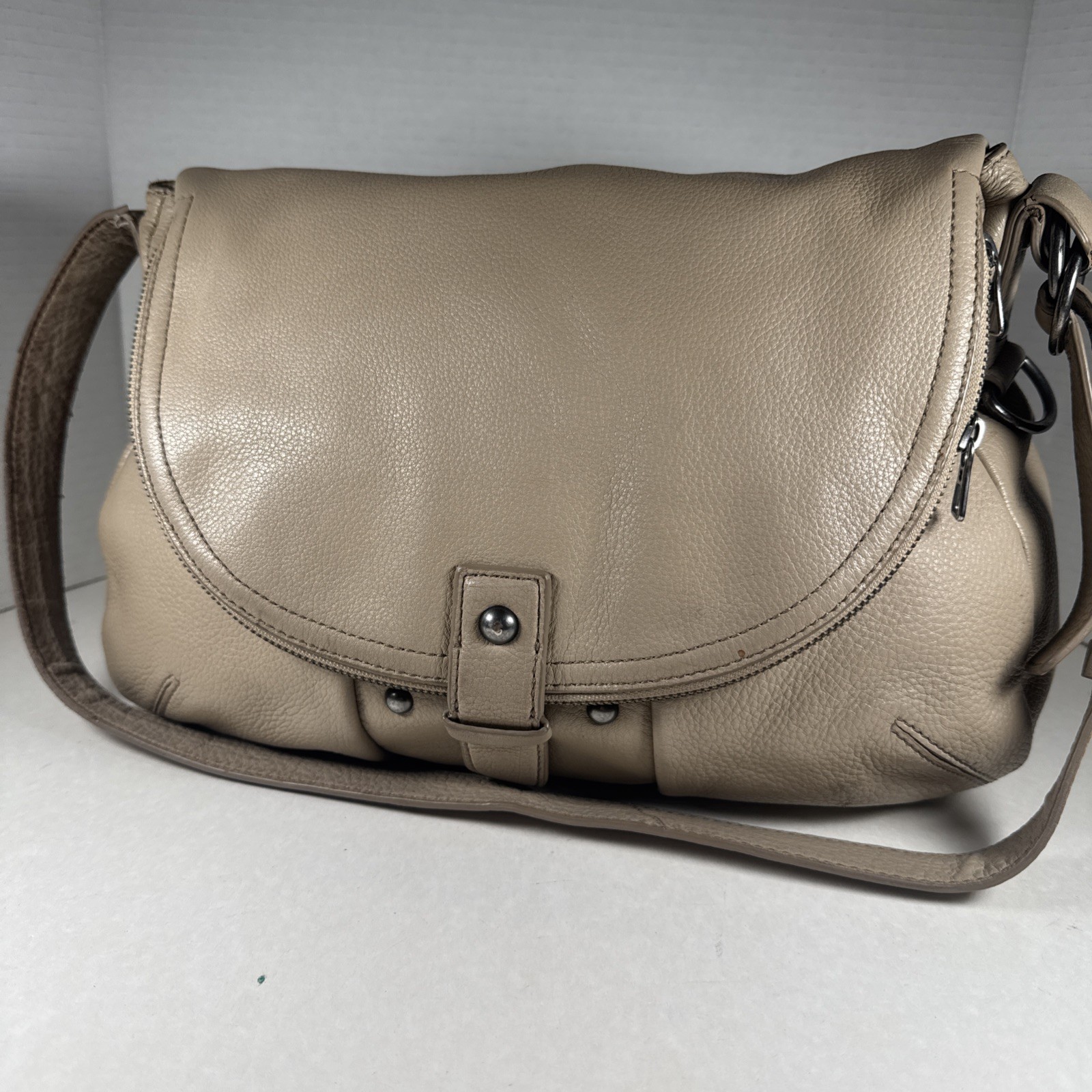 LUCKY BRAND Taupe Nubuck Leather Hobo Shoulder Bag Purse Large 15x9 Inches GUC