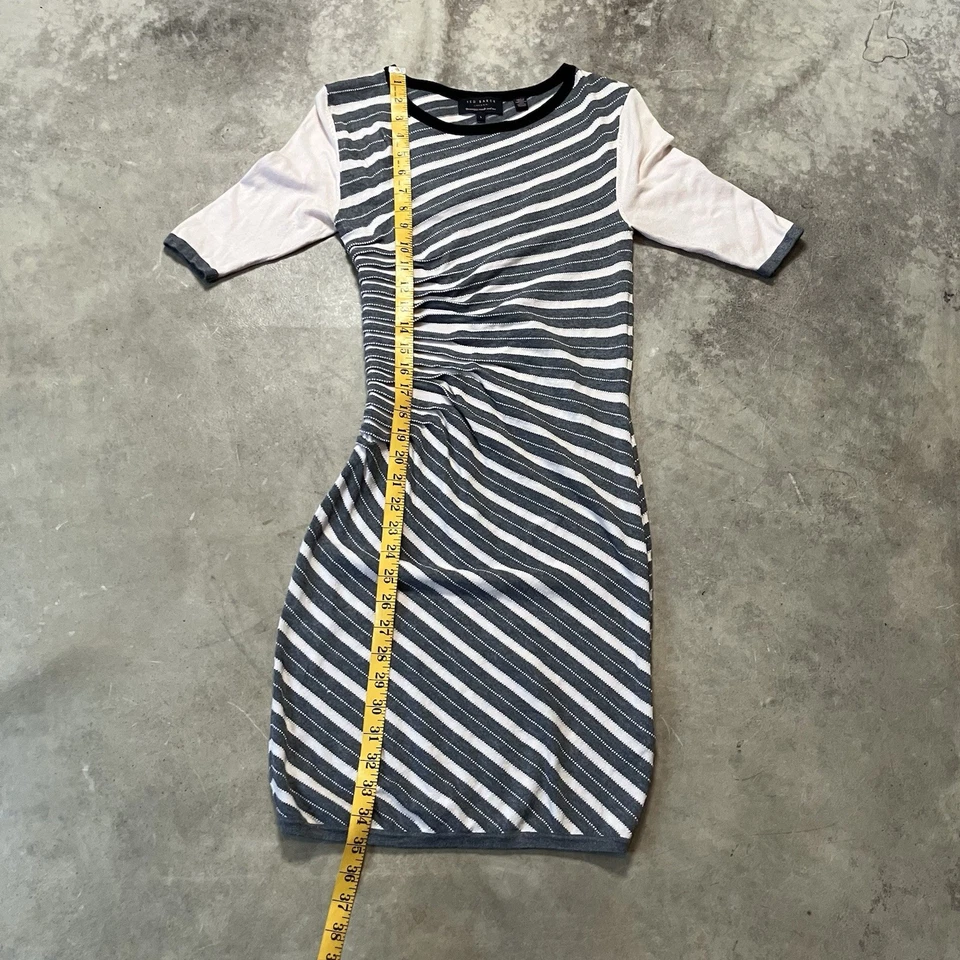 Vestido Suéter Ted Baker Para Mujer Talla 1/XS Gris Multi Rayas Plisado Tejido Foto 4 de 4
