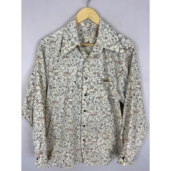 Vintage Cortez Shirtmakers 70s Dagger Collar Floral Disco Button Shirt Mens L