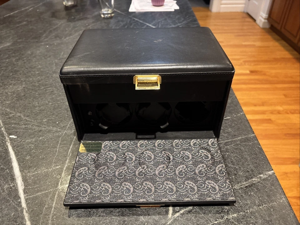 Reloj Automático Scatola Del Tempo Cuero Negro Enrollador Caja Paisley Interior Foto 2 de 4