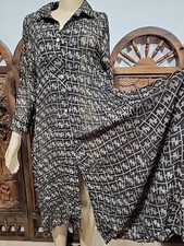 Korean Black Geometric Pattern Cocoon Button Up Shirt Dress Draped Pockets #R1