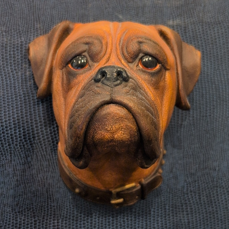1968Vintage England Boxer Dog Head Figurine with Collar