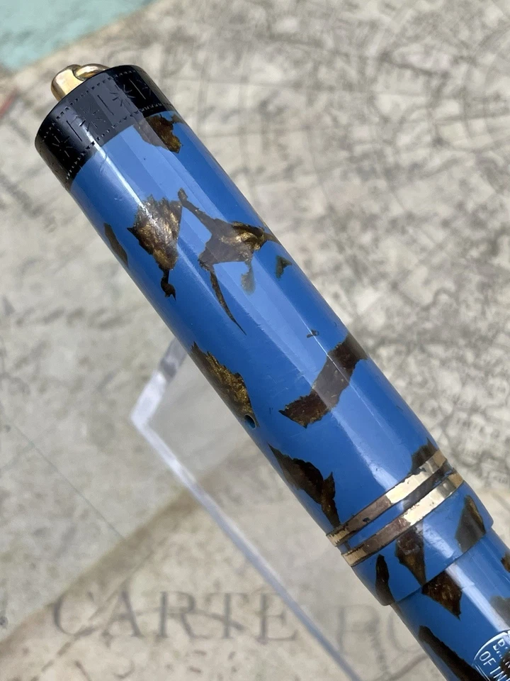 VINTAGE SAGER FOUNTAIN PEN ROBINS EGG BLUE BRONZE BARREL OF INK SACKLESS 14K F - Image 2 of 4