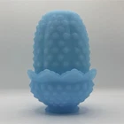 Fenton Fairy Lamp Blue Satin Hobnail Milk Glass Candle Holder Two-Piece