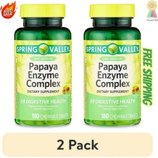 Spring Valley Papaya Enzyme Complex Chewable Tablets Dietary 180 Count Pack of 2