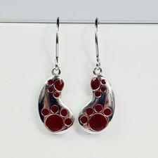 Sterling Silver Geometric Brown Enamel Paw Print Drop Dangle Earrings