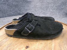 Birkenstock Boston Black Suede Shearling Lined Clogs Slip On Women Sz 40 US 9 N.