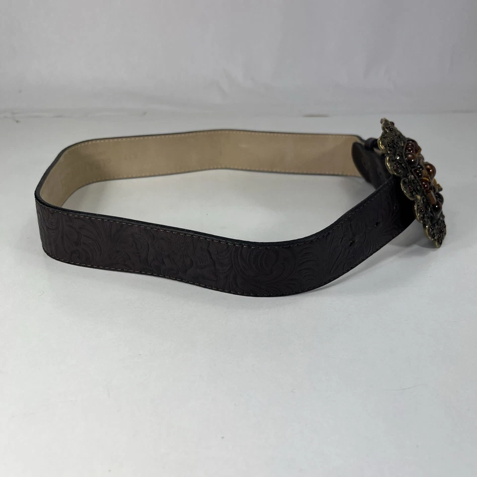 Cinturón ancho de cuero genuino marrón LEATHEROCK - Hebilla decorativa - Para mujer talla 30 Foto 4 de 4