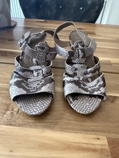 Clarks Grey Snake Print Wedge Sandals Size 5 Leather Wooden Heel Strappy