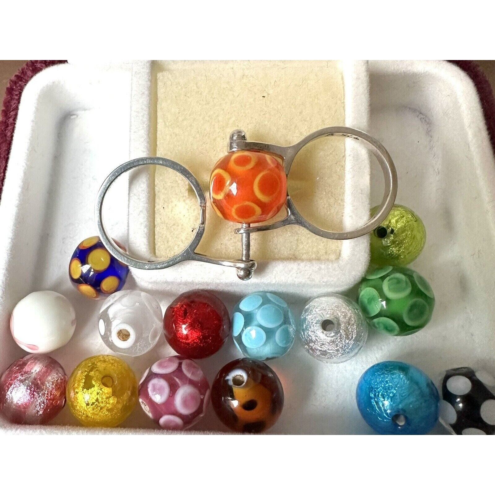 Original Sterling Interchangeable Bead Ring With 14- 8mm Venetian Beads NIB SET