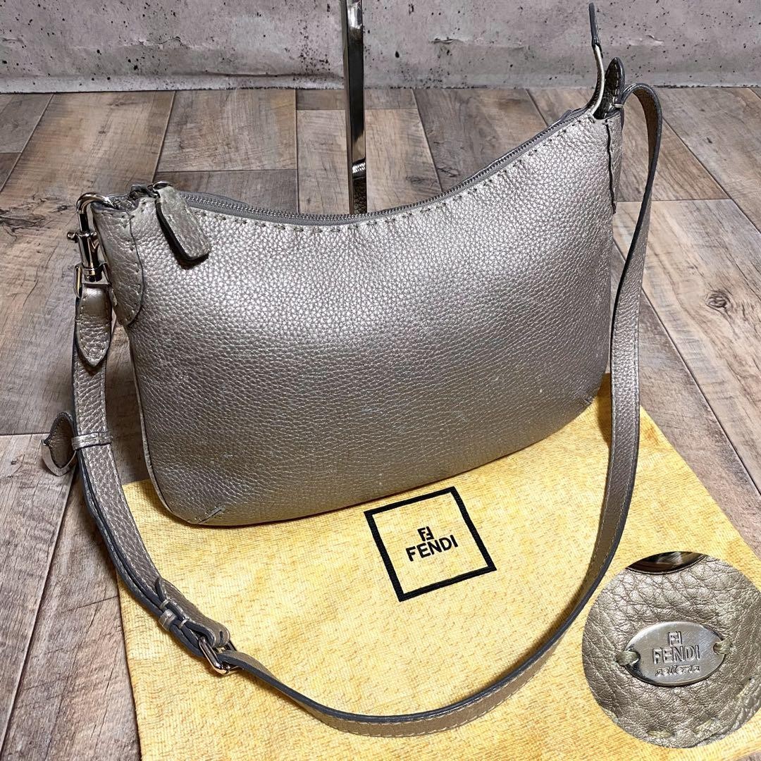 Fendi Celeria Leather Gray Crossbody Shoulder Bag Preowned