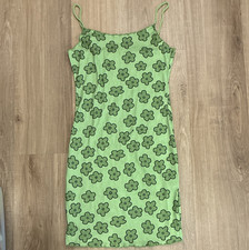 SHEIN Green Floral Knit Scoop Neck Strappy Sleeveless Bodycon Slip Dress XS