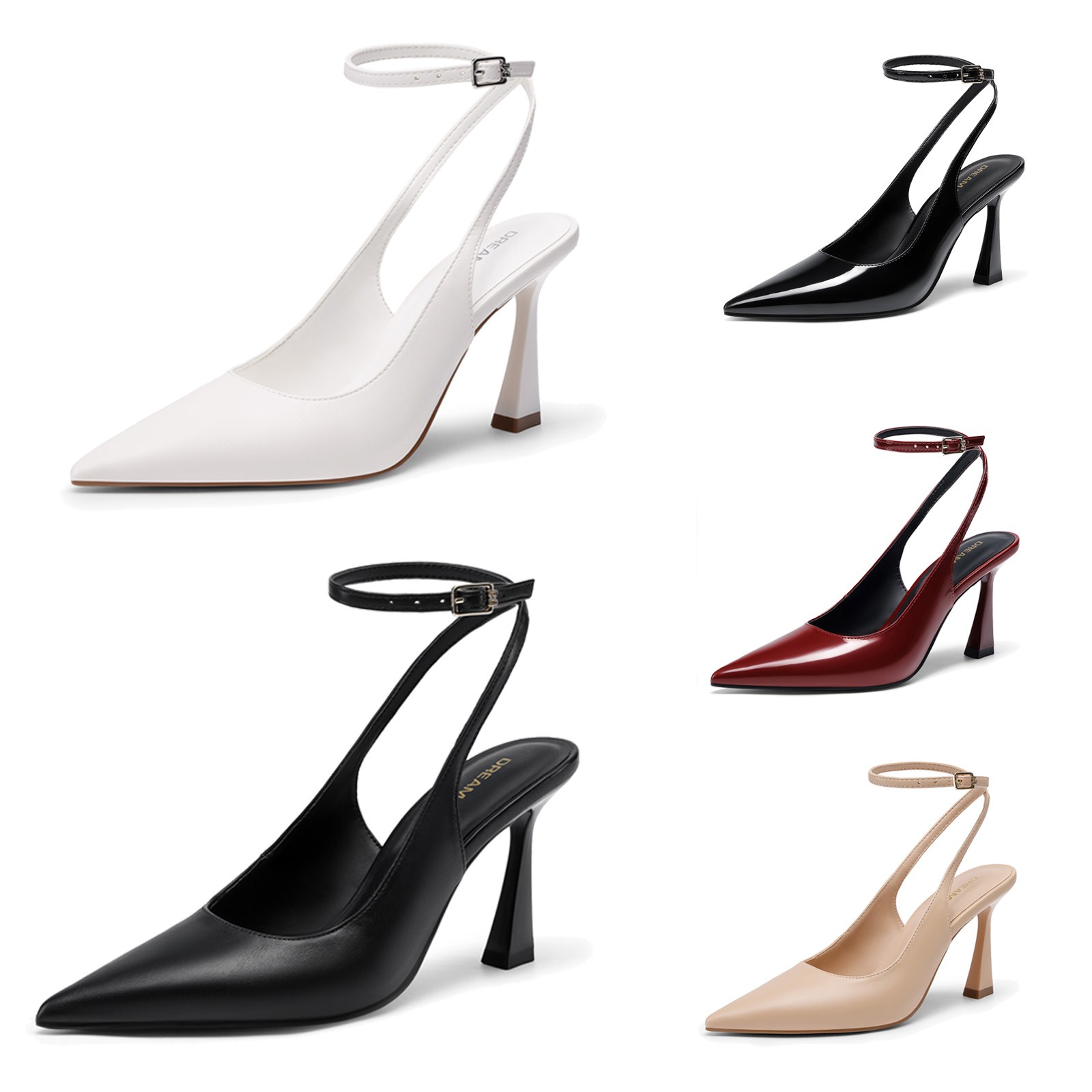 Women Slingback Dress Pumps Ankle Straps Office Wedding Pointed Toe Dress Pumps