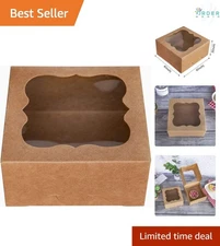 6x6x3in Brown Cardboard Bakery Boxes with Window Pack of 15 for Pies, Cookies