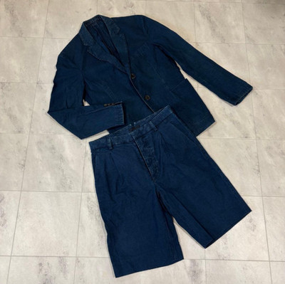 PRADA Jeansanzug Set Indigo Blau Jacke Shorts Größe 44 Selten