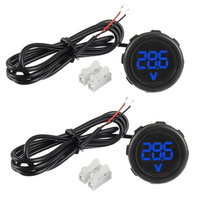 2 PCS Blue Waterproof DC 4V-100V Voltmeter Gauge for Car Motorcycle Truck