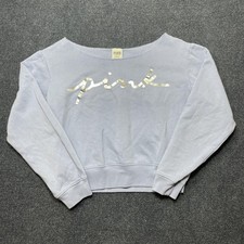 PINK Victoria's Secret Sweatshirt Womens Medium Purple Boat Neck Cropped Logo