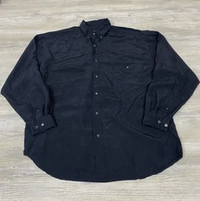 Vintage Y2K Structure Men L 100% Silk Black Long Sleeve Button Up Shirt
