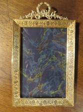 CADRE PORTE-PHOTO BRONZE & LAITON dorés ancien FRONTON NOEUD FOUGERES & RINCEAUX