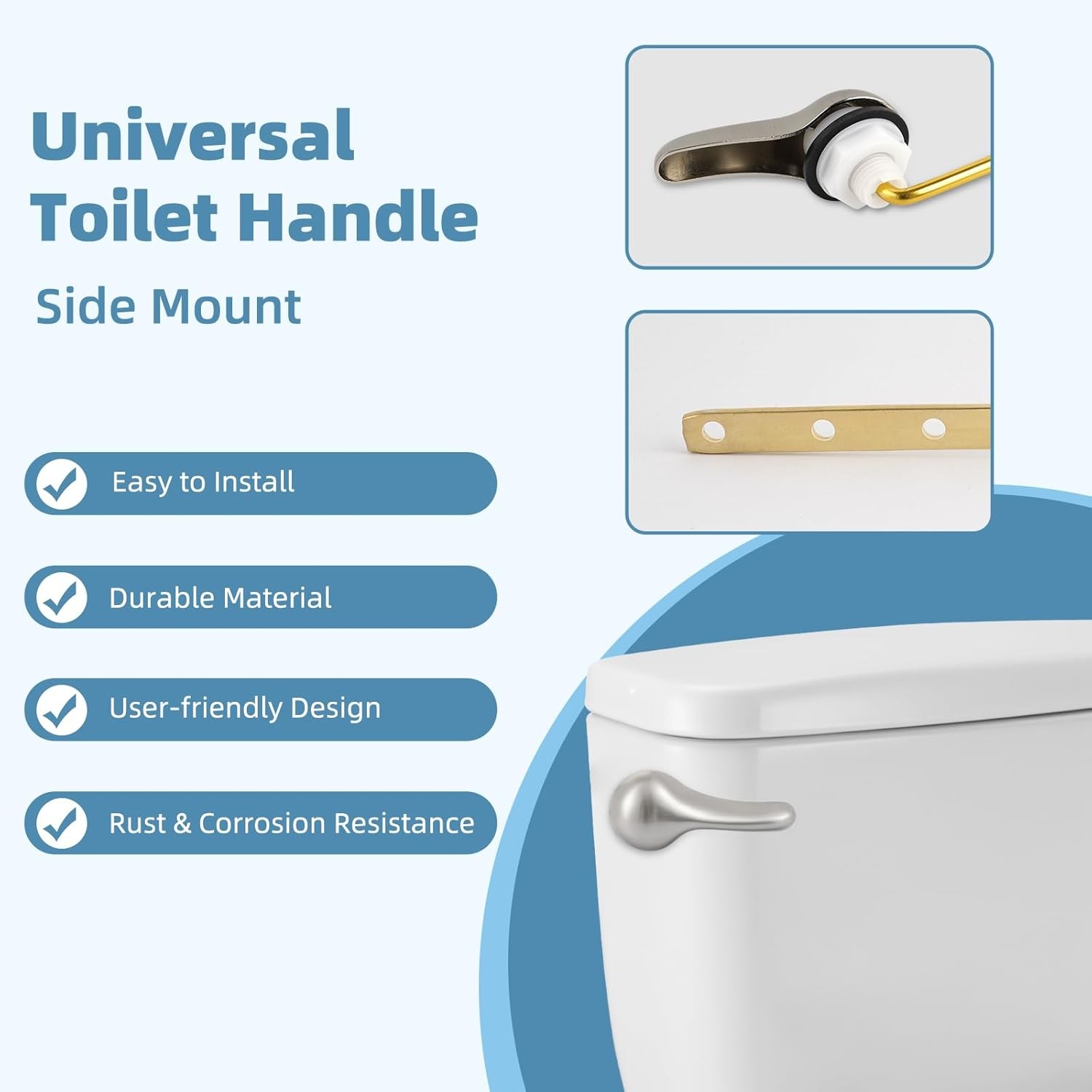 Universal Toilet Handle Replacement Kit Side Mount with 2-Inch Rubber Toilet Fla