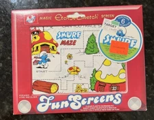 VINTAGE 1983 ETCH-A-SKETCH SMURF REUSABLE FUN SCREENS 6 PK