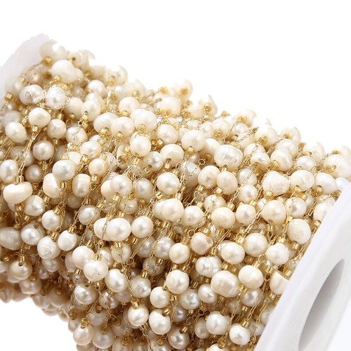 2 Meters Freshwater Pearl Chain Stainless Steel Link DIY Necklace Jewelry Making - Picture 6 of 7