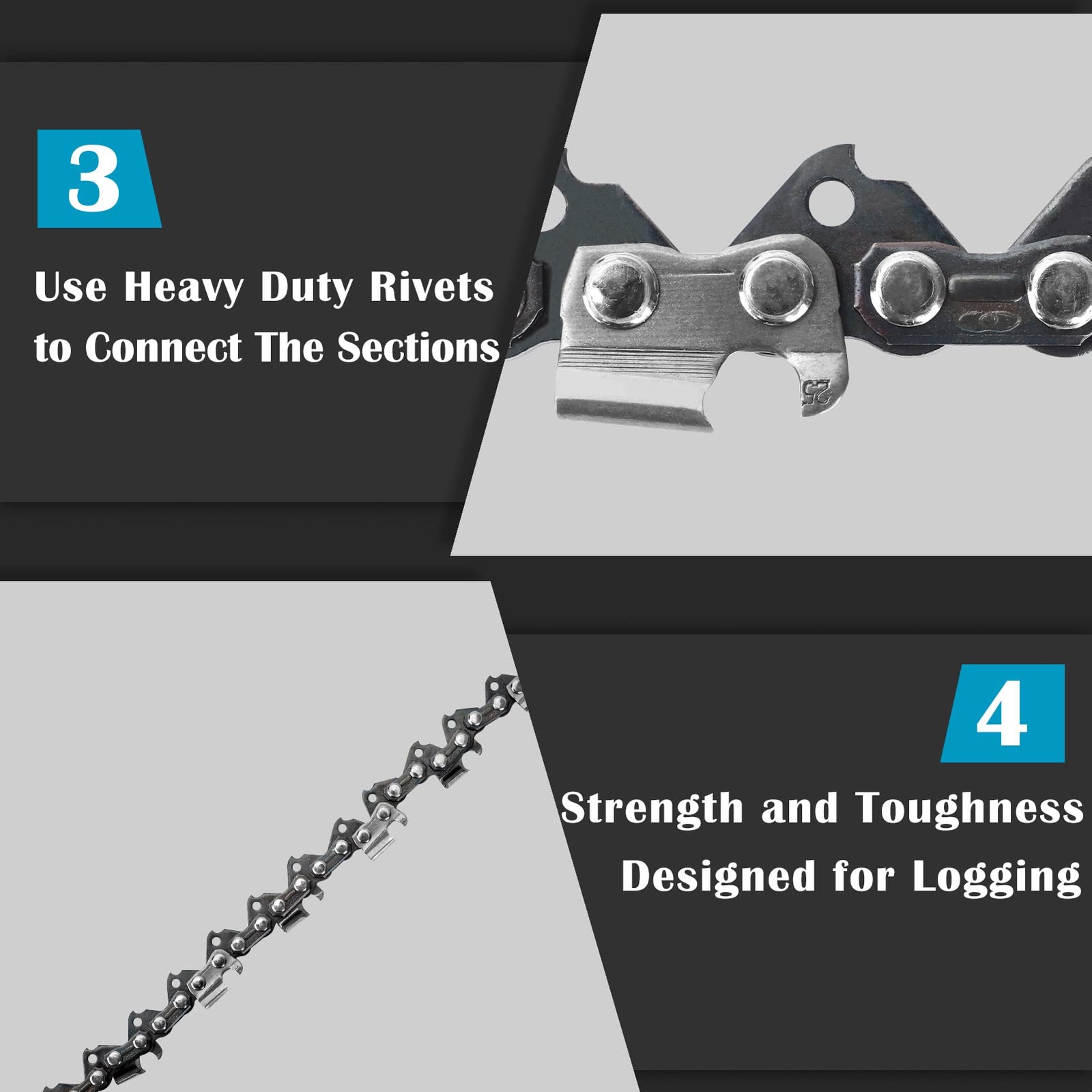 2Pcs Chain 20 Inch 76 Drive Links 0.325 inch 0.058inch Gauge Bar Chain