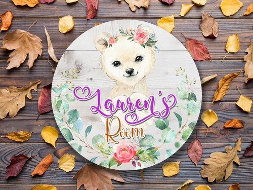 Letrero de nombre personalizado para niña habitación guardería decoración puerta oso polar ANM004 - Imagen 4 de 11