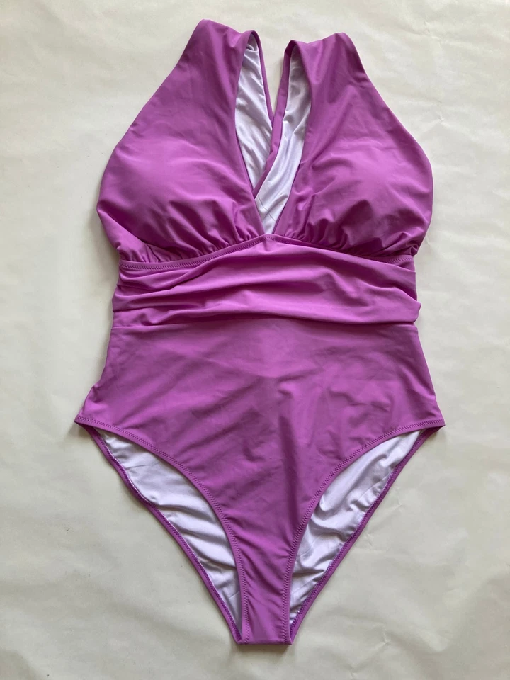 Traje de baño para mujer de 1 pieza talla XL nuevo traje de baño de verano púrpura lino auto sujetador Foto 2 de 4