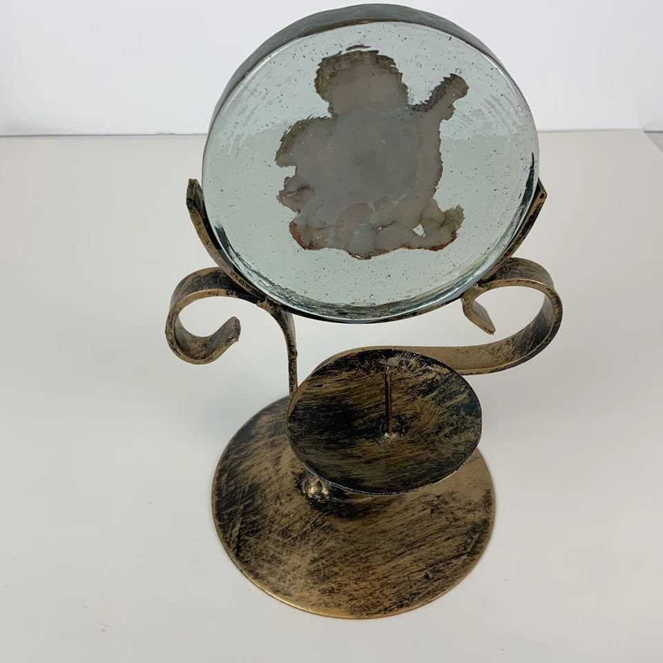 Candelabro de metal querubín ángel - Querubín hecho a mano redondo vidrio soplado a mano Foto 4 de 4