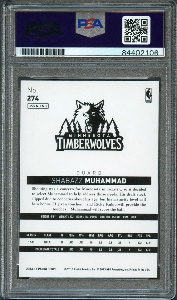 2013-14 NBA Hoops #274 Shabazz Muhammad Signed Rookie Card AUTO PSA Slabbed RC T - Image 2 of 2