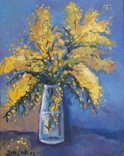 Oil Painting on Canvas,Vase of Mimosa flowers ,40cmx50cm