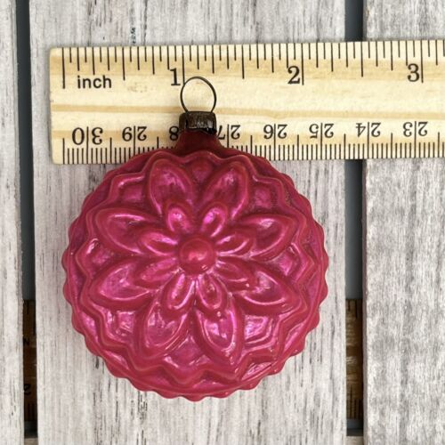 RARE Antique PINK EMBOSSED FLOWER Blown-Glass XMAS FEATHER TREE ORNAMENT Germany - Picture 11 of 11