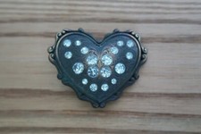 Vintage brass heart shaped belt buckle with large rhinestone accents