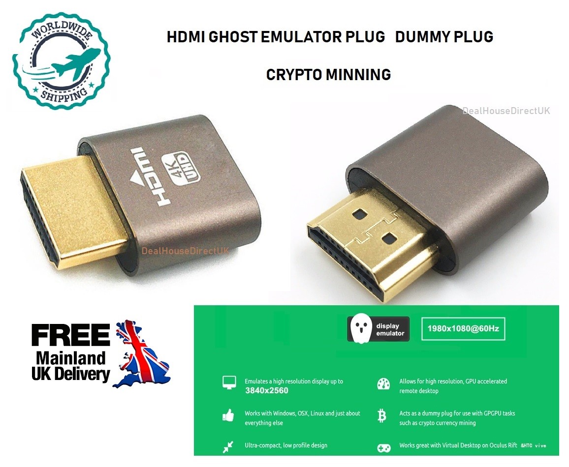 HDMI DUMMY PLUG EDID DDC HEADLESS GHOST DISPLAY EMULATOR PC / MAC 